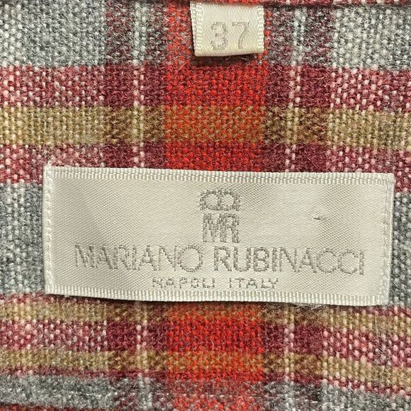 MARIANO RUBINACCI Italy Plaid Button Front Long Sleeve Shirt Red Grey 37 - Picture 9 of 9